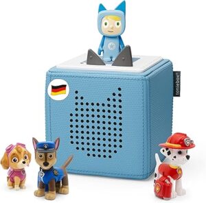 tonies Toniebox Extrapack – Toniebox Starterset blau + 3 Hörfiguren, Toniebox blau mit Kreativ sortiert, 3 x Paw Patrol Kinder ab 3 Jahren