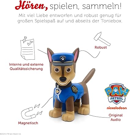 tonies Toniebox Extrapack – Toniebox Starterset blau + 3 Hörfiguren, Toniebox blau mit Kreativ sortiert, 3 x Paw Patrol Kinder ab 3 Jahren